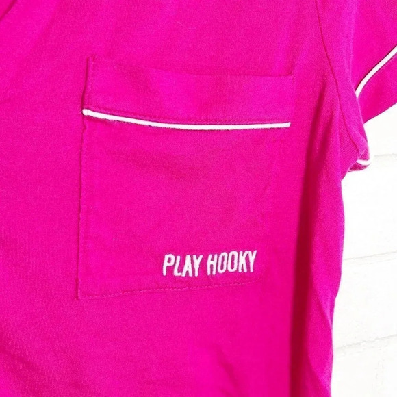 Kate Spade Hot Pink "Play Hooky" Button Front Sleep Shirt Women's Size Medium - Picture 3 of 6
